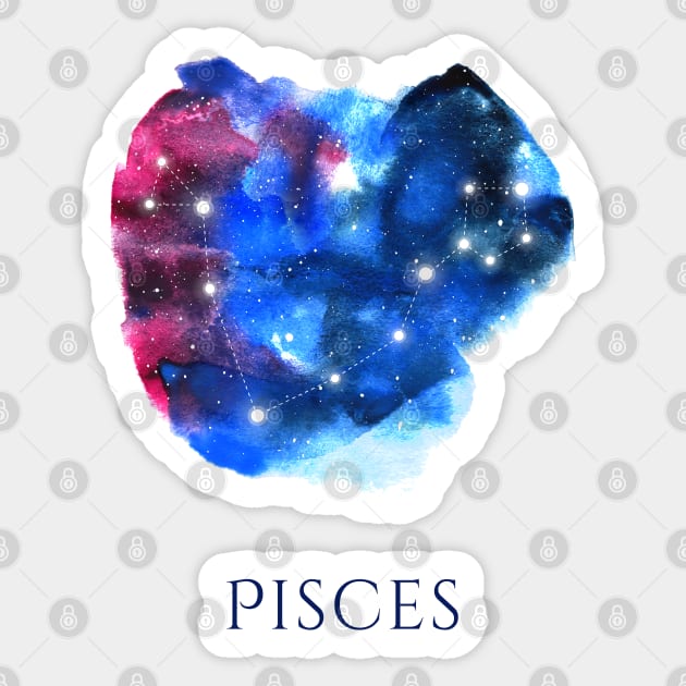 Pisces Zodiac Sign - Watercolor Star Constellation Sticker by marufemia